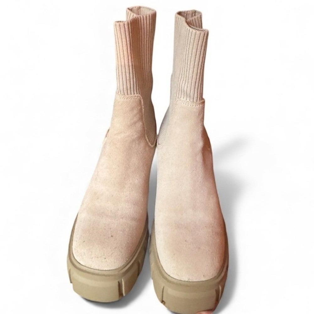 Women's Peach Suede Sock Boots Chunky Lug Sole Ankle‎ Boots Size 8